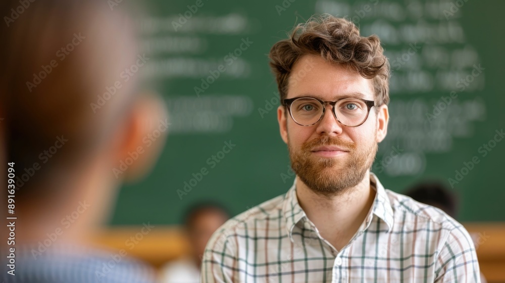 Poster experienced instructor guiding high school students through a challenging calculus problem nurturing