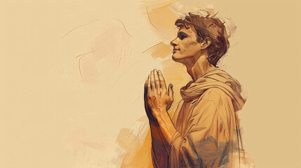 Faith and courage: 2 Timothy 1 biblical illustration highlighting Timothy's faith, gospel on beige background with copyspace. Suitable for religious events, inspirational graphics,...