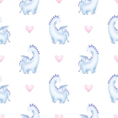 Seamless pattern dinosaurs. Print baby shower.Girl and boy, watercolor print. 