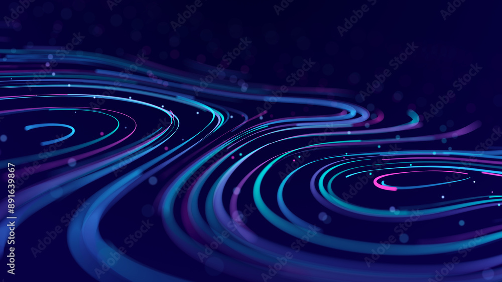 Poster Abstract background of moving lines. Information space strip. Big data visualization. 3d rendering