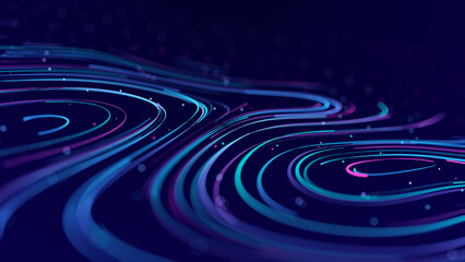 Abstract background of moving lines. Information space strip. Big data visualization. 3d rendering