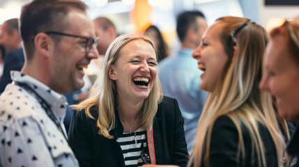Obraz premium Friends laugh together, their joyous faces brightening the room with a spirit of camaraderie.