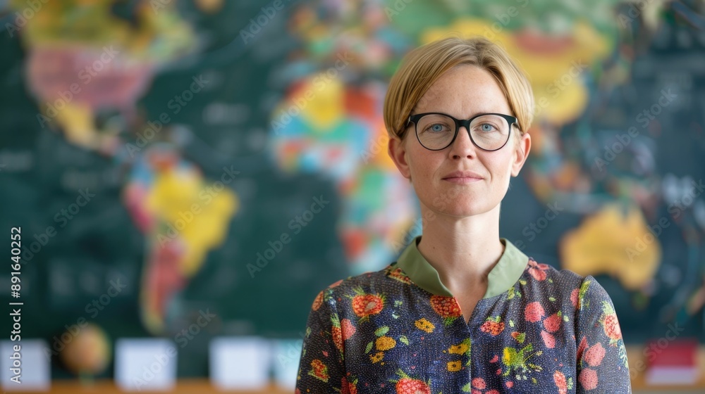 Poster middle school teacher organizing a comprehensive geography curriculum with project based lessons sub