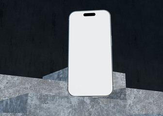 Mobile phone screen on rocks background mockup	
