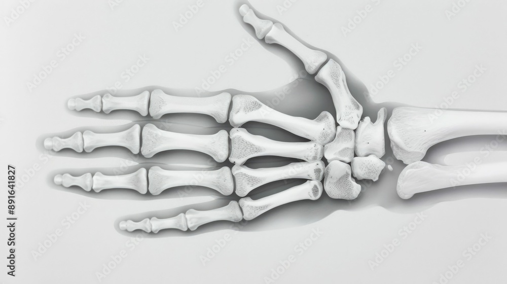 Poster detailed x ray image of the human hand showcasing the intricate skeletal structure of the metacarpal