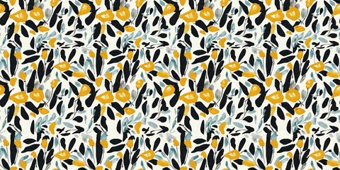 Modern printed fabric flower block print pattern with linen texture effect. Stylized boho dark floral for chic fashion background motif border design.