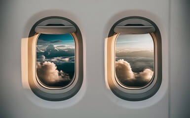 Naklejka premium the windows of an airplane from inside on white background
