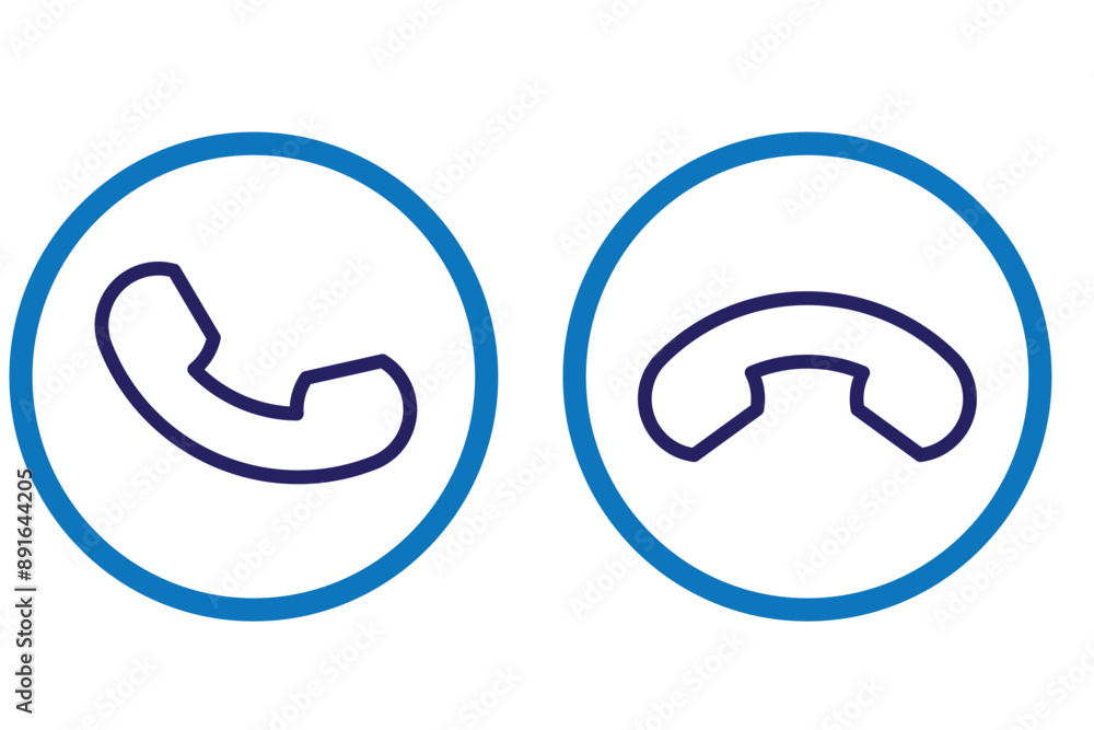Poster video call icon set for smartphone interface with microphone, recorder, pick, end call and receive c
