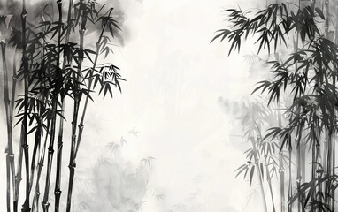Chinese ink painting bamboo forest,created with Generative AI tecnology.