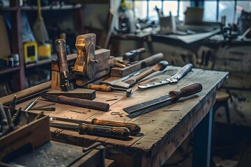 Tools on Workbench in Rustic Workshop