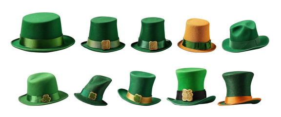 set of St Patrick's day hats on white solid background

