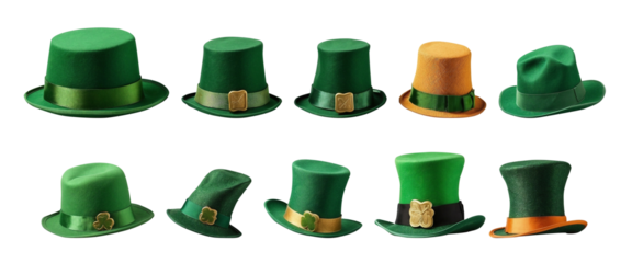 set of St Patrick's day hats on white solid background

