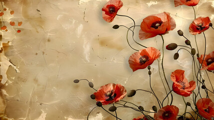 Vintage paper with red poppy design