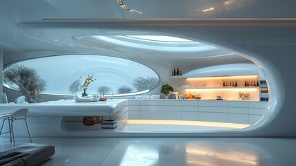 Fototapeta premium Modern Futuristic Kitchen with High-Tech Gadgets and Sleek Design for Smart Living