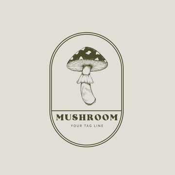 mushroom logo with engraving style