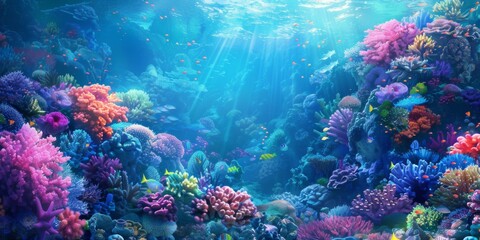 Naklejka premium A surreal underwater scene filled with colorful marine life, ideal for an imaginative flyer background that captures the beauty and wonder of the ocean