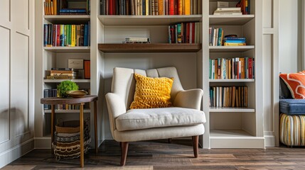 A cozy reading nook with a modern armchair