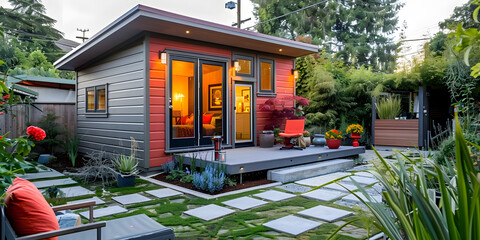 ADU is a small separate dwelling unit on the same property. Concept Accessory Dwelling Unit (ADU), Housing Solution, Additional Living Space, Property Expansion, Local Zoning Requirements