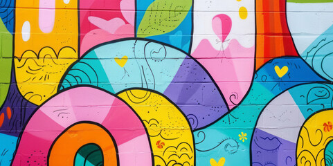 Abstract design art with lively illustrations, organic flowing forms, and a neon color palette.