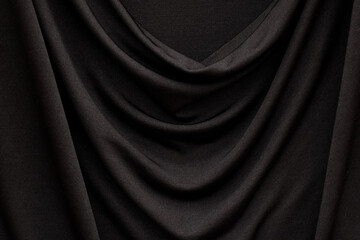 Black grey fabric texture background, detail of silk or linen pattern.