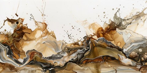 A breathtaking abstract fluid art with earthy tones and dynamic movement, splashes of brown and beige.