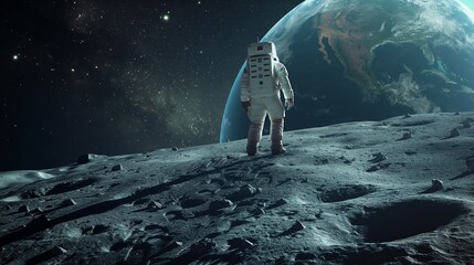 Astronaut spacewalk on the Moon surface walking
