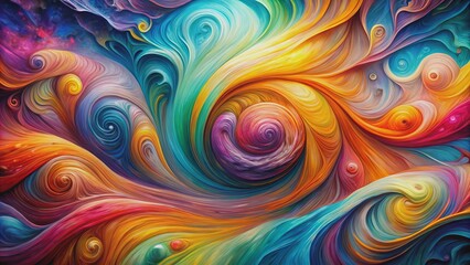 Obraz premium Vibrant swirls of multicolored paint dance across textured canvas, creating mesmerizing abstract art perfect for striking and dynamic wallpapers.