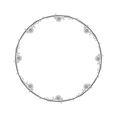 Abstract Black Simple Line Round Circle With Leaf Leaves Frame Flowers Doodle Outline Element Vector Design Style Sketch Isolated Illustration For Wedding And Banner