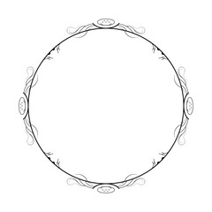 Abstract Black Simple Line Round Circle With Leaf Leaves Frame Flowers Doodle Outline Element Vector Design Style Sketch Isolated Illustration For Wedding And Banner