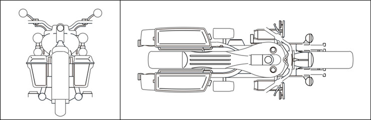 Vector silhouette illustration sketch of detailed design for a large motorbike with a cc engine for the community