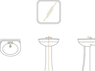 Vector silhouette illustration sketch of detailed design of Bathroom mirrors with hand wash basin for bathroom