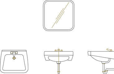 Vector silhouette illustration sketch of detailed design of Bathroom mirrors with hand wash basin for bathroom