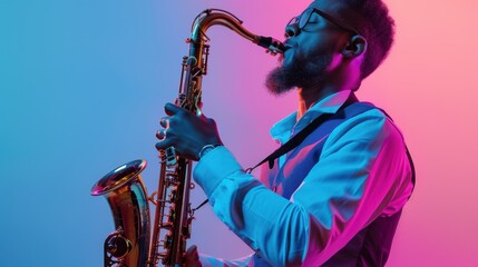 The saxophone player performing