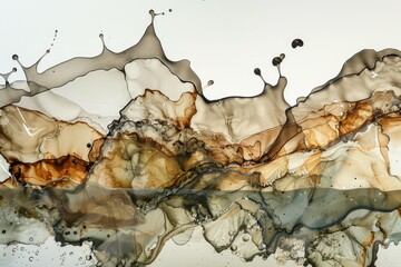 Abstract ink artwork in earth tones, perfect for modern decoration, with fluid shapes and contemporary aesthetic
