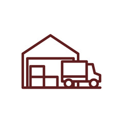 Warehouse Vector Line Maroon Icon Design