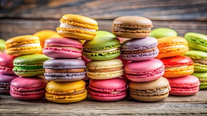 Delicious and colorful French macarons, a sweet dessert perfect for snacking , macarons, dessert, sweet, cake, French, assorted