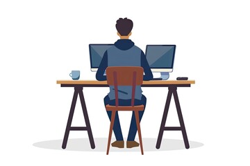 a person sitting at a desk in front of a computer