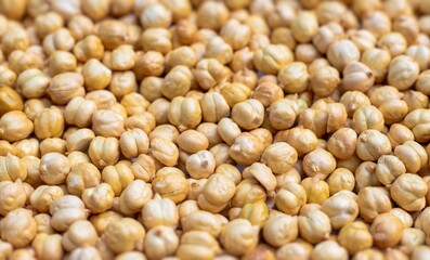 Closeup of Roasted Chickpea or Garbanzo Bean Background in Horizontal Orientation, Also Known as Bengal Gram or Egyptian Pea