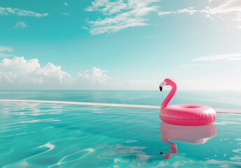 inflatable flamingo floating in the pool