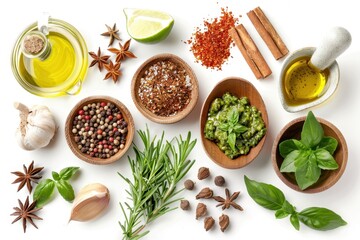 Cooking Canvas: Top-Down View of Aromatic Spices & Fresh Ingredients