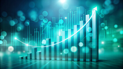 Series of rising bars form a 3D bar chart with a smooth line chart overlay to indicate uptrends.Background conveys a digital, futuristic feel with bright abstract shapes and grids. Generated by AI.