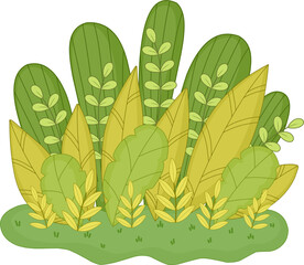Green Spring Bushes. Simple Grass Element Collection. Vector Flat Illustration on White Background