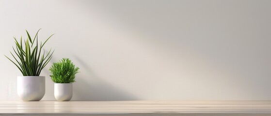 A white wall with two potted plants on it