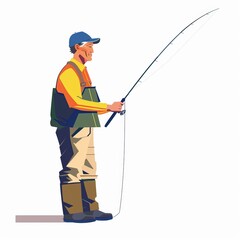 Obraz premium Minimalist Fisherman Illustrations. Simple cartoon style flat fisherman character. High quality AI generated image