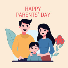 happy parents day, vector illustration, greeting card, for parents, to commemorate parents' day, made with flat design,