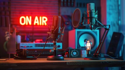 The radio broadcasting studio