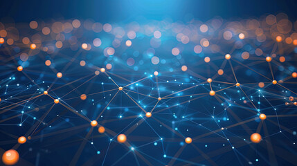 Futuristic background with glowing orange dots on wavy grid