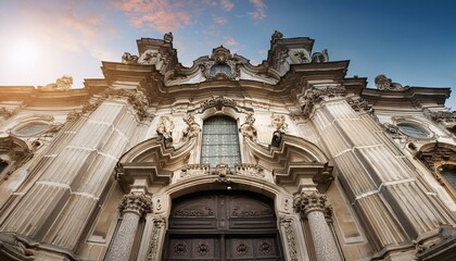 Fototapeta premium Baroque-style church facade with ornate details and architecture, ornate, beautiful, detailed, baroque