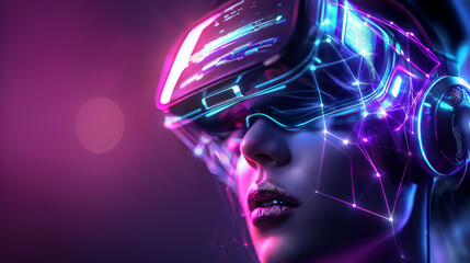 Fototapeta premium Futuristic Portrait with Glowing Neon Cybernetic Patterns and Advanced Tech Gear