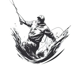 Fisherman casting a line fishing rod. A Silhouette in Motion. High quality AI generated image